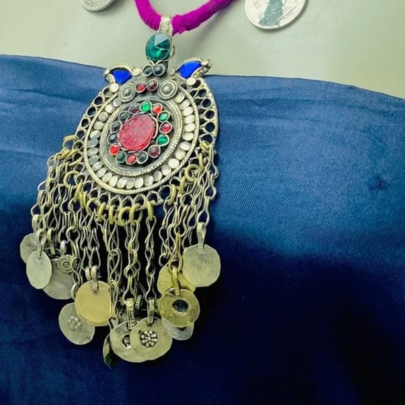 Pendant Necklace With Coins, Vintage Tribal Pendant Necklace, - Picture 5 of 8